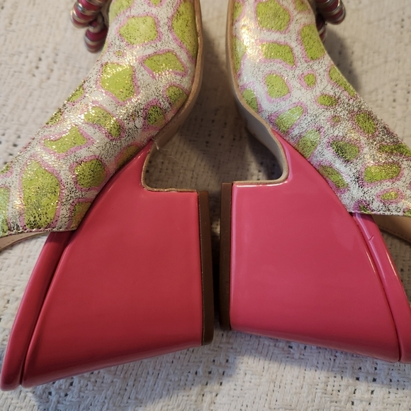 Sacha London Pink and Green Funky Women's Leather Heels Size 7 - Picture 8 of 10